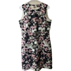 Vero Moda Floral Sheath Dress Women’s L Black Pink Sleeveless Back Zip Textured
